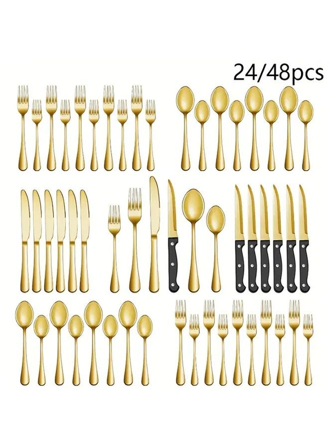 48pcs Stainless Steel Gold Cutlery Set With Mirror Polish For Home Hotel Wedding - Image 1